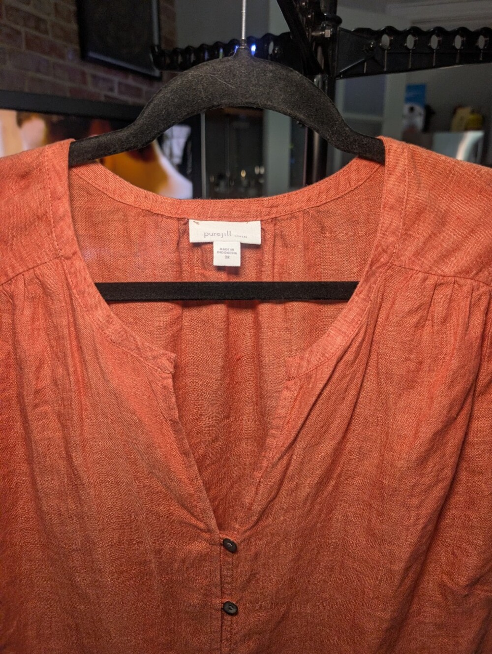 Pure Jill Plus-Size Button-Front Tunic Shirt in Rust - Picture 5 of 5
